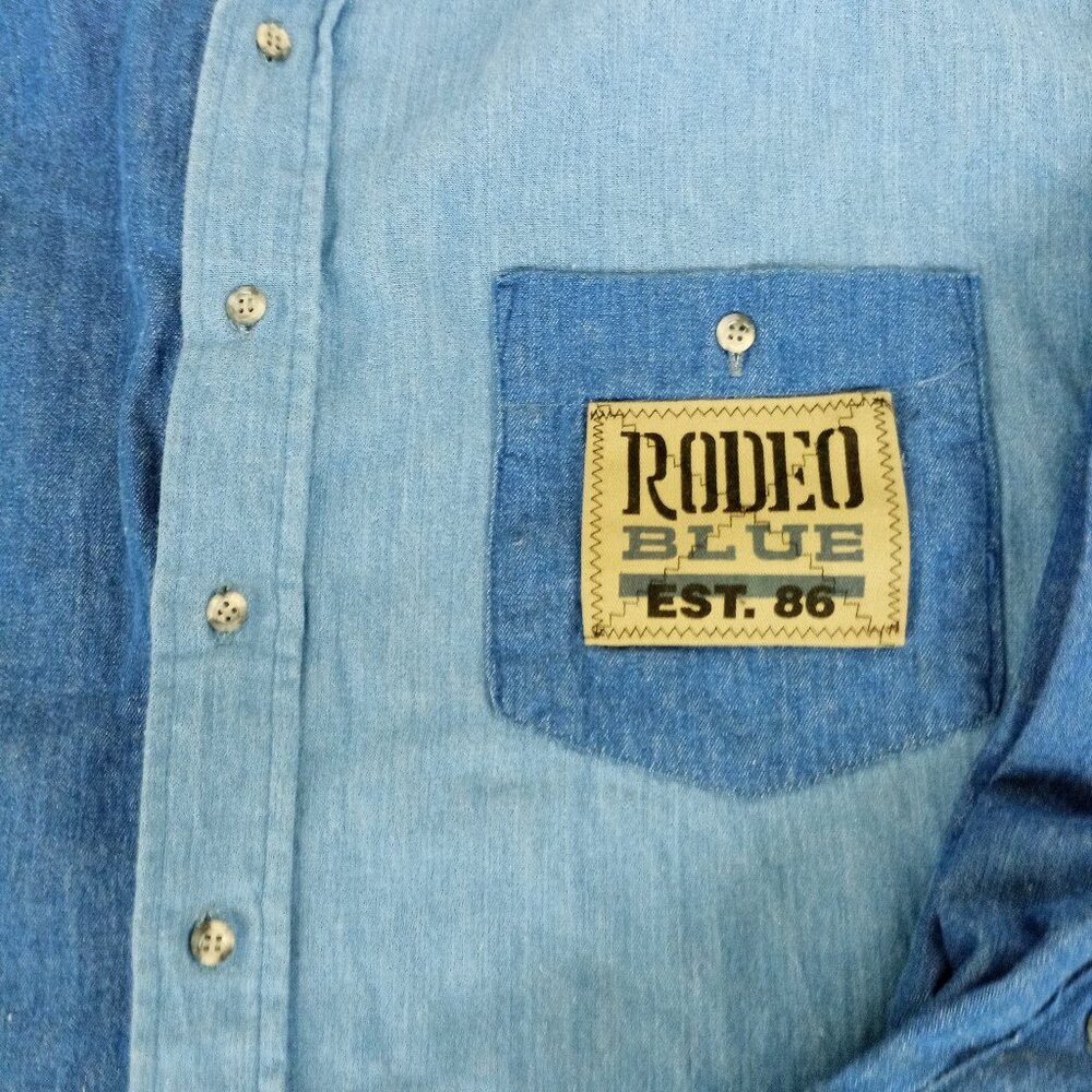 Roper Rodeo Blue Two Tone Denim Button Down Shirt size large - Picture 3 of 5